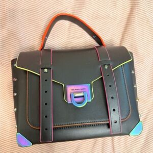 Manhattan Medium Contrast-Trim Leather Satchel